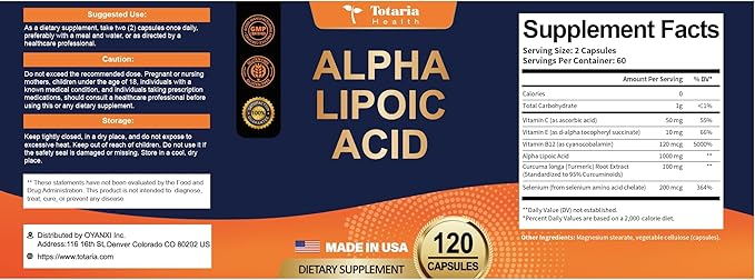 2 Packs Alpha Lipoic Acid 1000mg Antioxidant Supplement Capsules for Neuropathy Support Supplement Nerve Health, Liver Detox, Antioxidant, Metabolism and Cell Energy, Anti-Aging - Non-GMO, Gluten Free