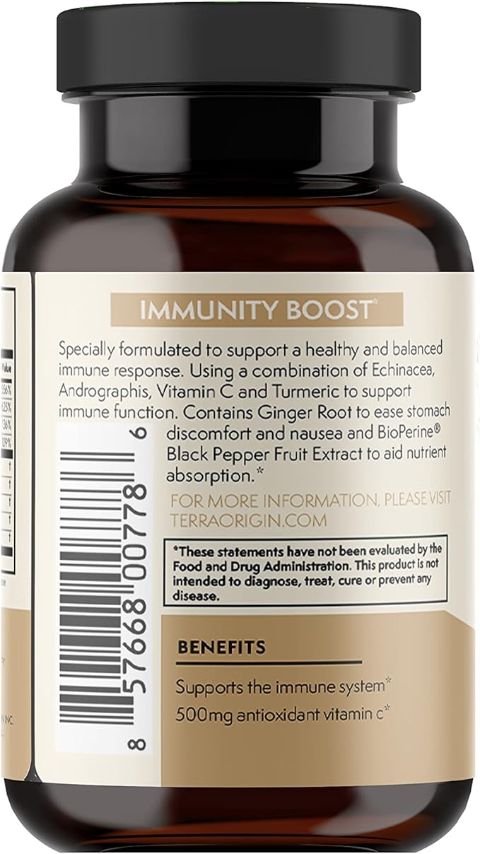 TERRA ORIGIN Immunity Boost Tablets | 9 in 1 Immune Support Supplement for Adults | with Antioxidant Vitamin C | 30 Count