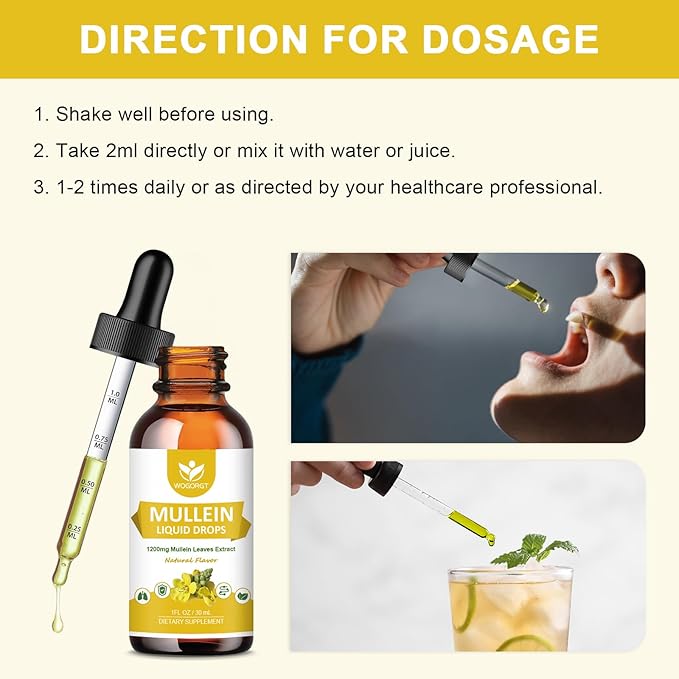 4-in-1 Mullein Leaves Extract Drops for Lungs - Respiratory Support and Lungs Cleanse, Mullein Liquid Supplements with Elderberry, Marshmallow Root & Orange Peel, Natural Flavor, 1 Fl Oz (2 Pack)