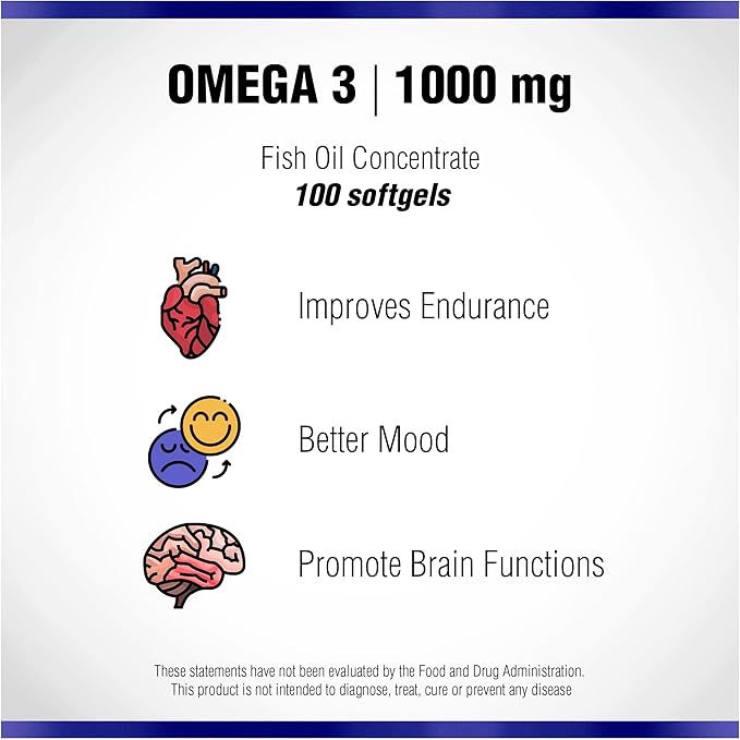 Omega 3 1000mg Fish Oil 100 Concentrated Softgels by Natural Systems - Omega 3 Supplements - Capsules for Daily Diet - EPA - DHA - Perfect for Heart, Eye, Brain and Joints Support*