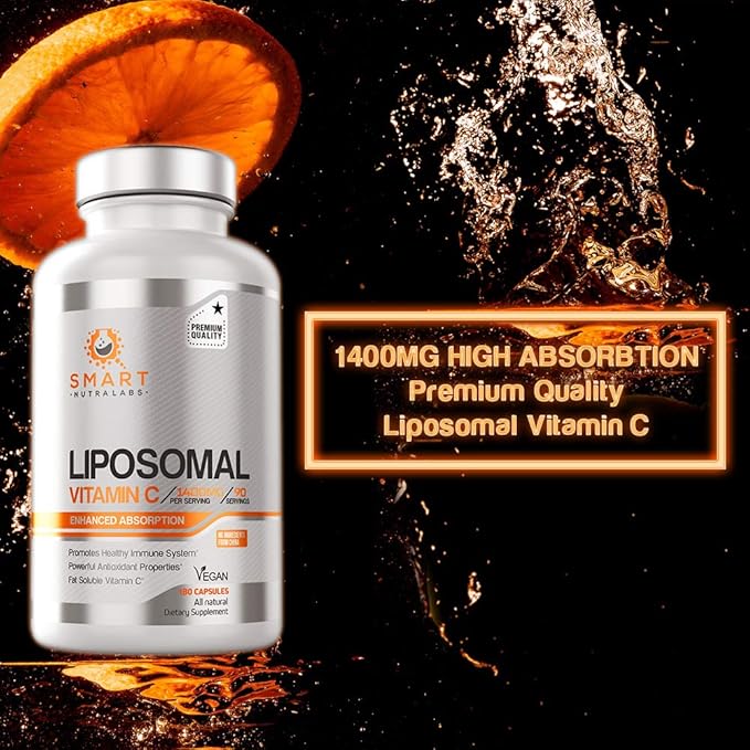 Liposomal Vitamin C 1400mg- 180 Vegan Capsules- China Free Ingredients, Fat Soluble High Absorption VIT C- Supports Healthy Immune System & Collagen Booster- Powerful Antioxidant Support Supplement
