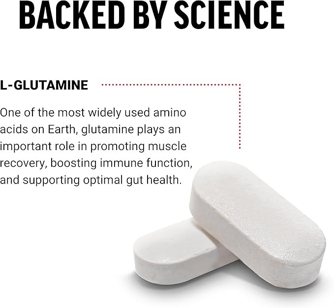FORCE FACTOR L-Glutamine 1000mg Tablets, Glutamine for Muscle Recovery, Healthy Muscle Function, and Immunity, Vegan, Non-GMO, 100 Tablets