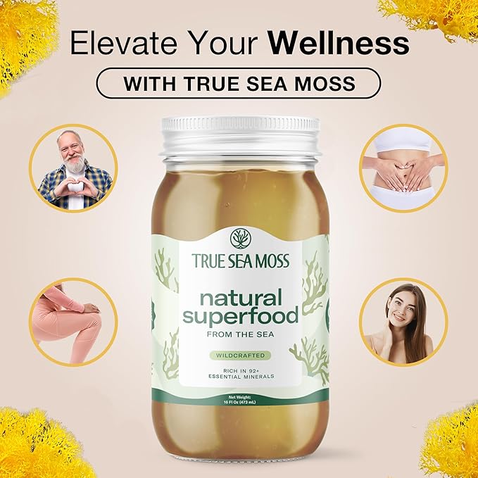 TrueSeaMoss Sea Moss Gel – Made in USA – Wildcrafted Seamoss, Dried Seaweed & Sea Vegetables – Original, Pack of 5 (Labels may Vary)