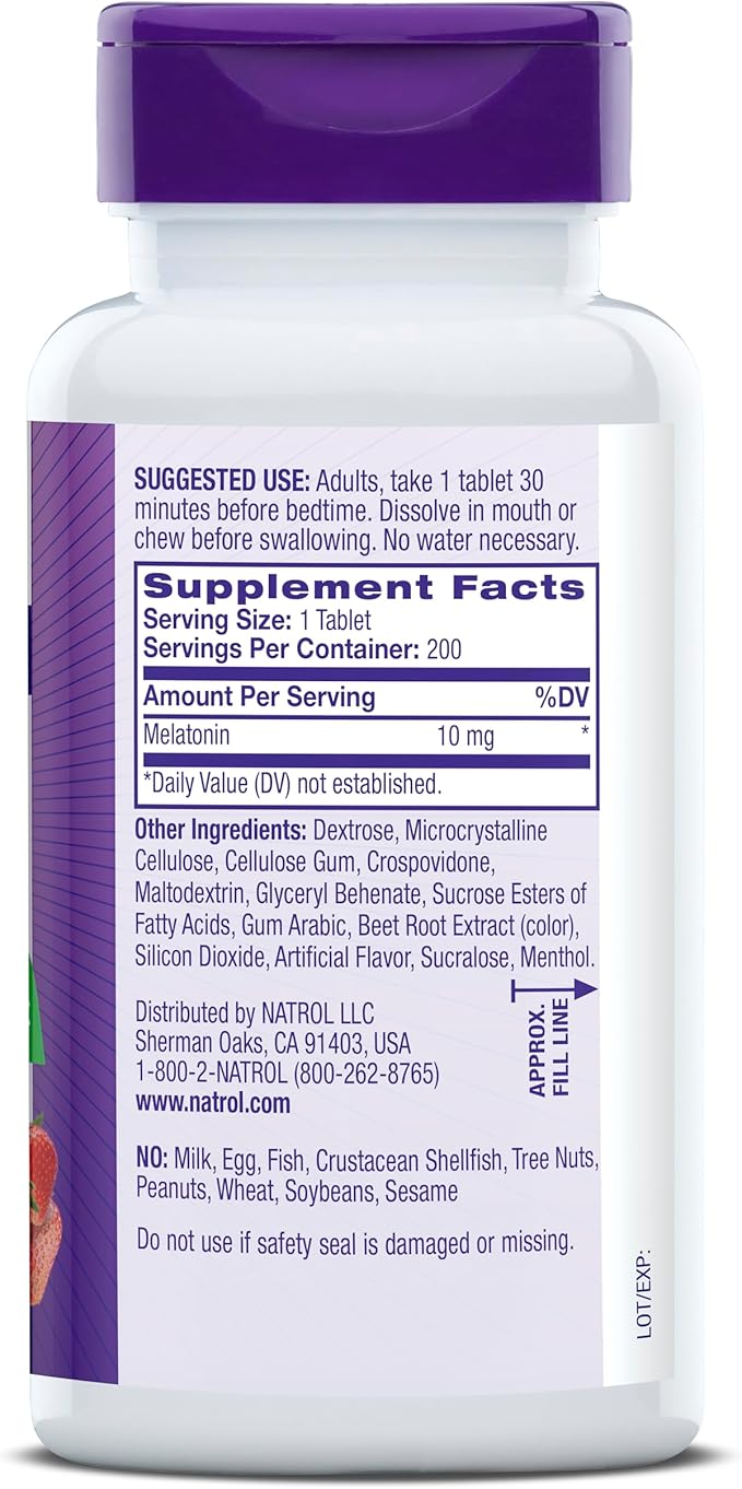 Natrol Fast Dissolve Melatonin 10 mg, Melatonin Supplements for Restful Sleep, Sleep Support for Adults, 200 Strawberry-Flavored Tablets, Up to a 200 Day Supply