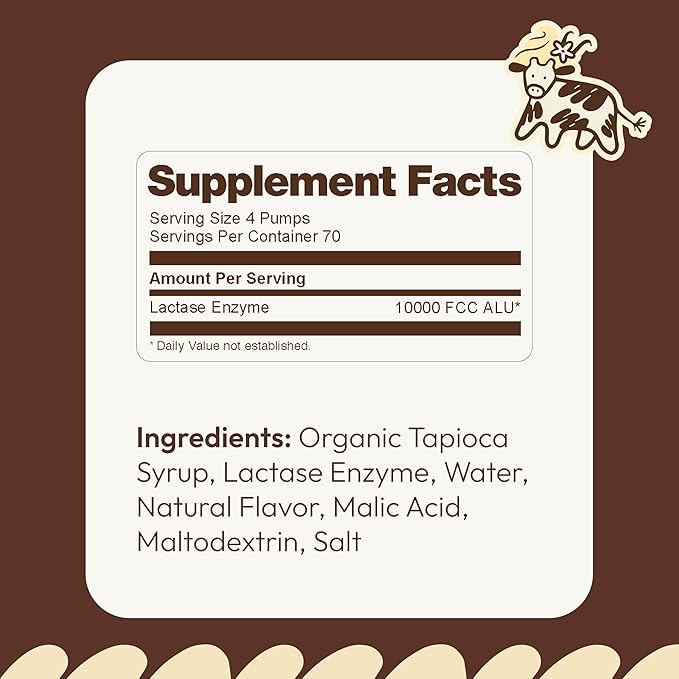 Lactase Enzyme Drops 2oz – Delicious Sweet Vanilla Flavor – 10,000 FCC Units for Fast Acting Dairy Relief – Customizable Dosing for Lactose Intolerance – Portable Twist-to-Lock Pump