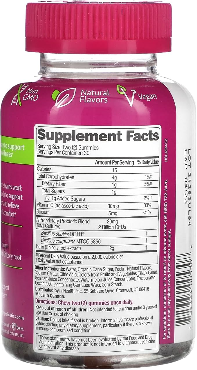 up4 Probiotic Gummies for Men and Women, Digestive and Immune Support with Prebiotics and Vitamin C, Gluten Free, Gelatin Free, Vegan, Non-GMO, 60 Count