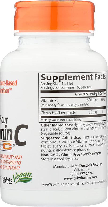 Doctors Best Sustained Release Vitamin C with Pureway C, Non-GMO, Vegan, 60 Tablet (Pack of 1)