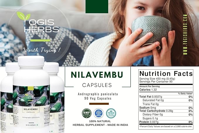 Nilavembu Capsules (Andrographis Paniculata) 90 Veg Capsules - for Immune Support 90 Count (Pack of 1)