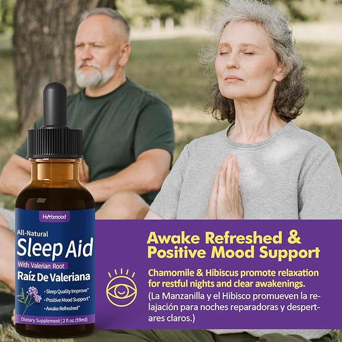 Valerian Root Sleep Support Drops, Gotas de Manzanilla y Flor de Jamaica y Valeriana para Dormir, Nature Herbal Extract Liquid for Deep Sleep. 4oz