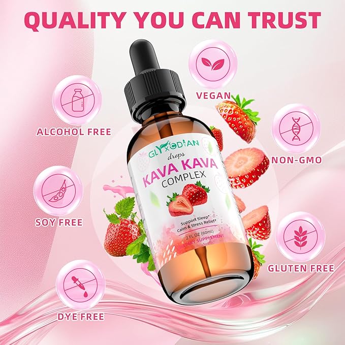 Kava Kava Root Liquid Drops: Kava Extract Supplement Calmness Relaxation Stress Relief Sleep Support High Potency Vegan Fast Acting Herbal with Kavalactones for Balanced Mood Alcohol Free Non-GMO