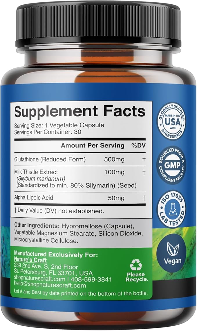 Natures Craft Bundle of Reduced Glutathione Supplement with Glutamic Acid and Chewable Vitamin C Gummies for Adults Halal Vitamin C Immune Support Gummies