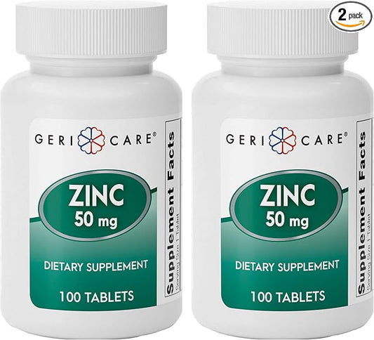 Zinc Sulfate Tablets 50mg by Geri-Care | Dietary Supplement | 100 Count Bottle, 2-Pack