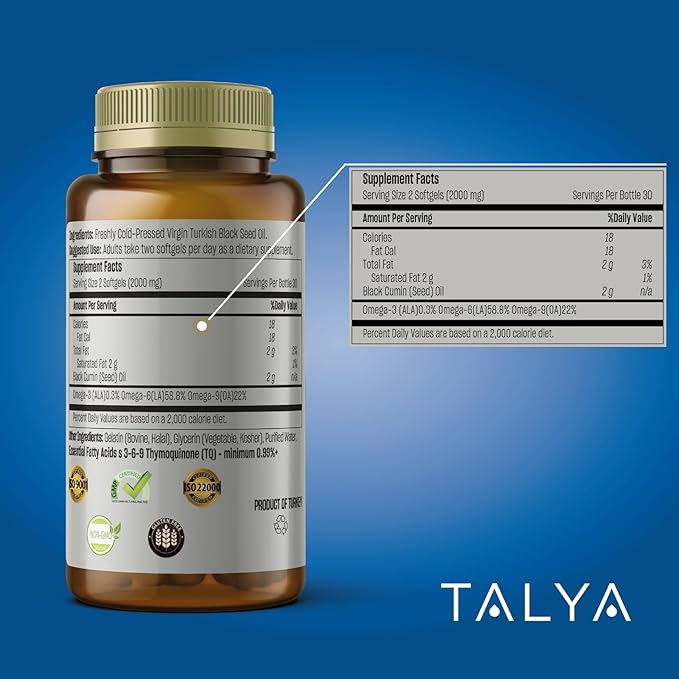 Black Seed Oil Softgel with High Thymoquinone - Immune Support - Digestive Health - Brain Function - Joint Mobility - Cold-Pressed from Non-GMO Turkish Black Cumin Nigella Sativa Seeds