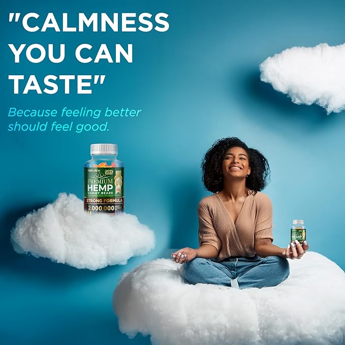 WELLUTION Hemp Gummies XXL 2,000,000 MCG - Vegan Gummy Bears with Natural Hemp Oil, Omega 3-6-9, Vitamins A & D - 60ct