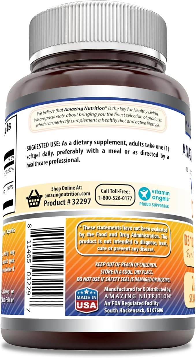 Amazing Formulas Vitamin D3 10000 IU with Vitamin K2 200 Mcg | D3 + K2 Complex Supplement | Non-GMO | Gluten-Free | Made in USA (240 Count, 1 Pack)
