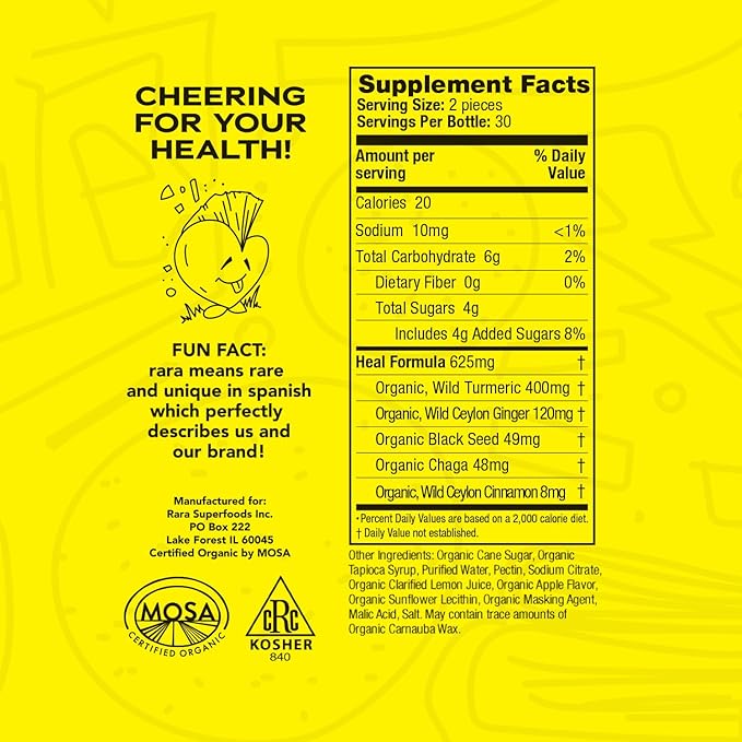 HEAL Mind & Body Recovery USDA Certified Organic Gummies – Natural Recovery Support, Vegan & Gluten-Free, Infused with Wild Turmeric, Wild Ceylon Ginger & Chaga (60 Gummies, HEAL)