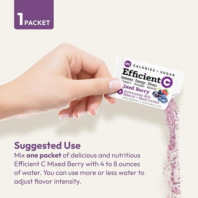 ANDREW LESSMAN Efficient C Mixed Berry 180 Packets - Immune, Energy, Stress and Eye Health Support. Reinvention of The Vitamin C Drink. No Calories. No Sugar. No Carbs. Easy to Mix.