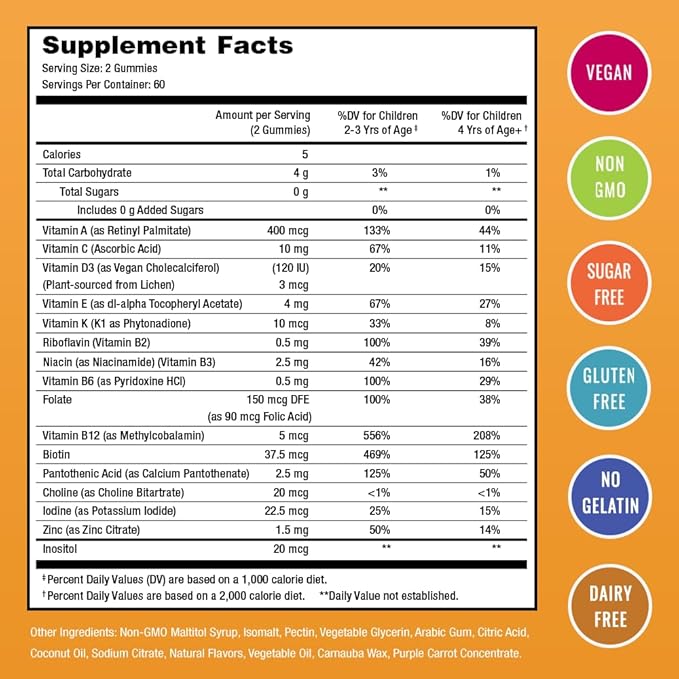 NutraChamps 120 Gummy Vitamins for Kids (Pack of 2), Sugar Free Kids Vitamins Gummy Multivitamin, Vegan & Non-GMO, Strawberry, Passionfruit, Peach & Cherry