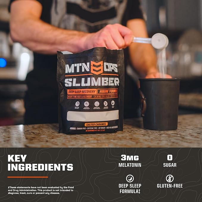 MTN OPS Slumber Sleep Aid for Muscle Recovery & Deep Sleep, Sleepy Salted Caramel Sleep Support Powder Drink Mix, 30 Servings