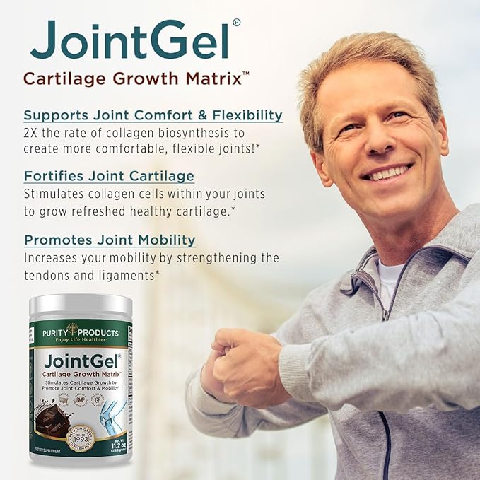 Purity Products JointGel Formula - Collagen Peptides + MSM - Supports Joint Function + Flexibility While Fortifying Joint Cartilage - Dual Action - Daily Powder - 30 Servings (30 Servings, Chocolate)