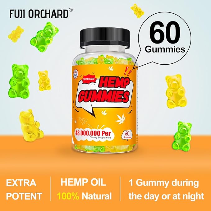 FUJI ORCHARD 48000mg Hemp Gummies High Potency - Hemp Gummies for Deep Bedtimes & Relaxation - Natural Hemp Oil Gummy for Adults - Gluten Free & Vegan - 60 Count