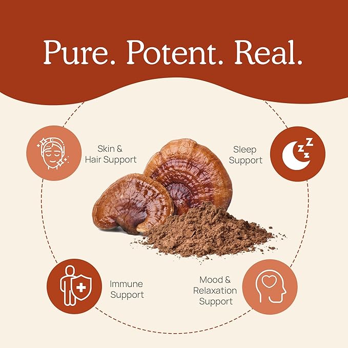 Real Mushrooms Reishi Powder - Organic Mushroom Extract Supplement with Potent Red for Longevity, Mood, Sleep, Immune Support Vegan Supplement, Non-GMO, 100 Servings