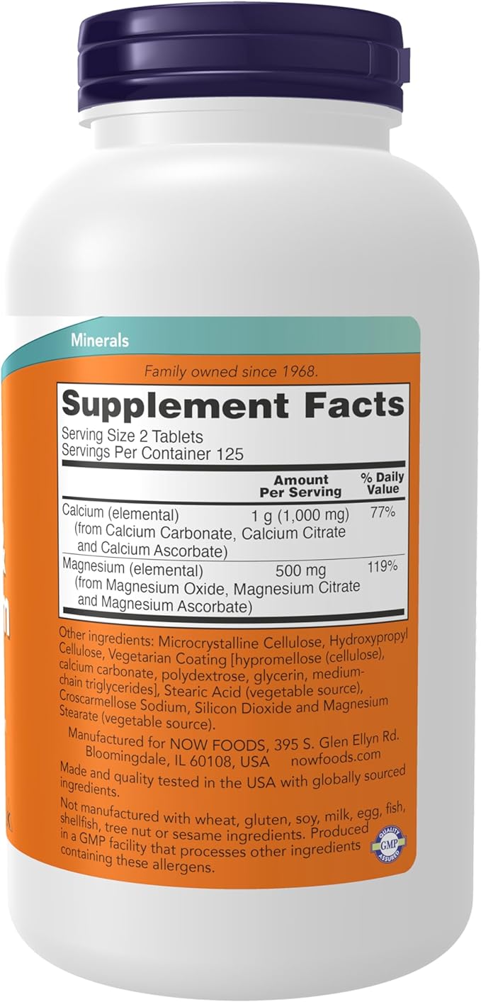 NOW Foods Supplements, Calcium & Magnesium 2:1 Ratio, High Potency, Supports Bone Health*, 250 Tablets