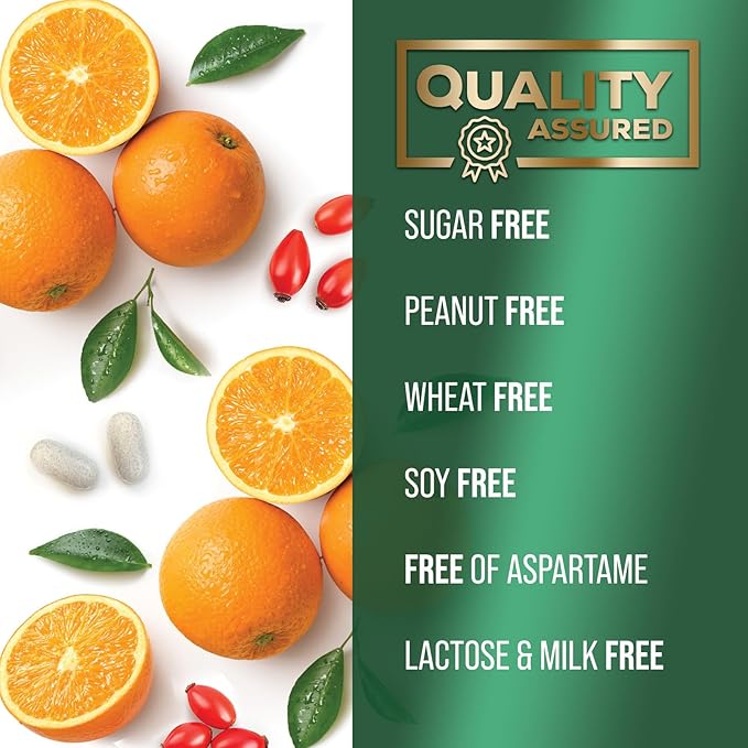 Chewable Vitamin C 1000mg - Extra Strength Antioxidants for Powerful Immune Support w/Vitamin C & Rose HIPS - Potent Dietary VIT C Chews Supplement, Natural, Vegan - Tasty Orange Flavor - 120 Tablets
