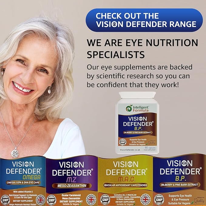Vision Defender BP Eye Supplement: Bilberry and Pine Bark Extracts for Eye Pressure and Eye Health Support (60 Vegan Capsules)