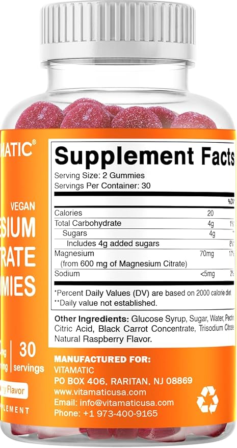 Vitamatic Magnesium Citrate Gummies 600mg per Serving - 60 Count - Promotes Healthy Relaxation, Muscle, Bone, & Energy Support (Pack of 2)