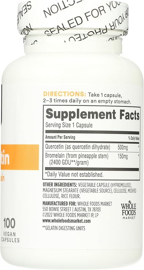 Whole Foods Market, Quercetin with Bromelain, 100 Count
