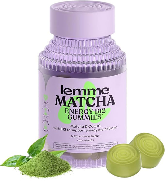 Lemme Matcha Superfood Energy Gummies with Organic Matcha Green Tea, Vitamin B12 and Antioxidant CoQ10 to Support Cellular Energy, Metabolism & Healthy Skin - Gluten Free, Non GMO (60 Count)