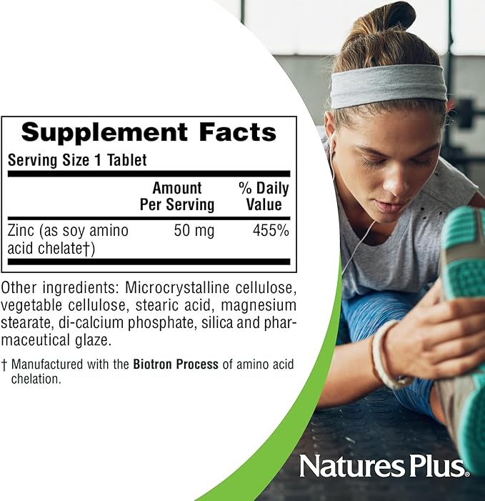 NaturesPlus Zinc - 50 mg, 90 Tablets - Vegetarian, Gluten Free - 90 Servings