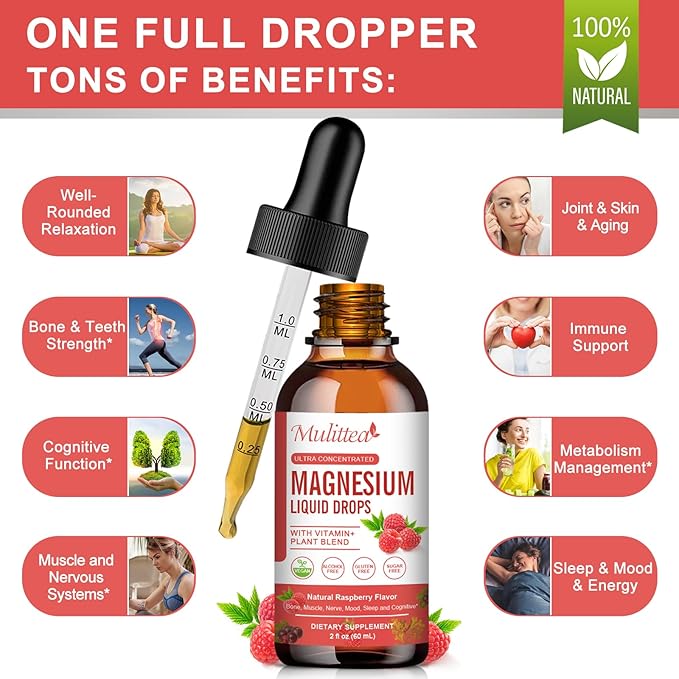 Magnesium Glycinate Liquid Drop - Triple Absorption Supplement to Support Nerves, Night, Heart, Muscles * -Sugar-Free with Potassium, L-Theanine, Sea Moss Vitamin B,C,D3, K2-3Pack