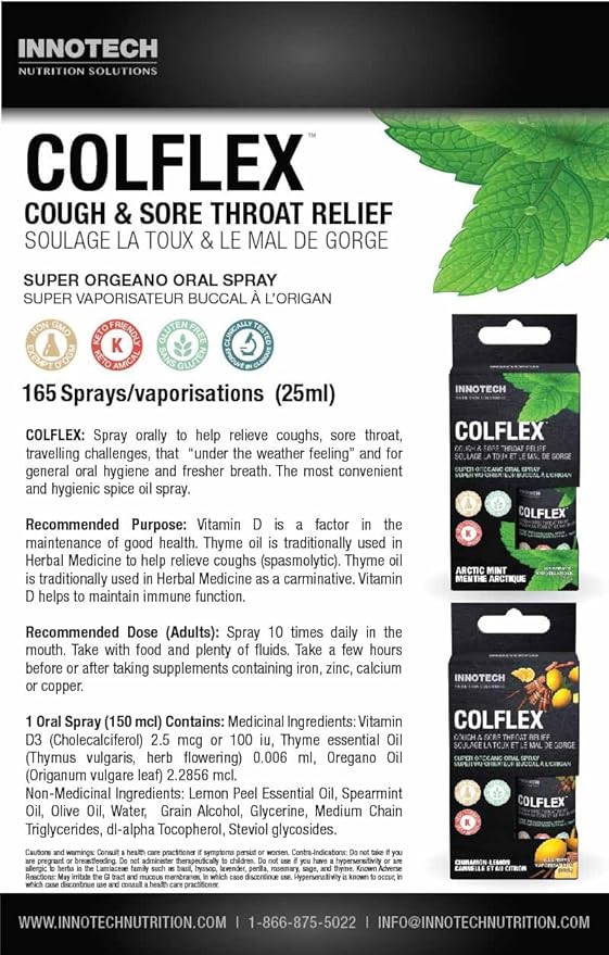 Click Image to Open expanded View INNOTECH Nutrition: Colflex Oregano Throat Spray, Arctic Mint - 25 ml