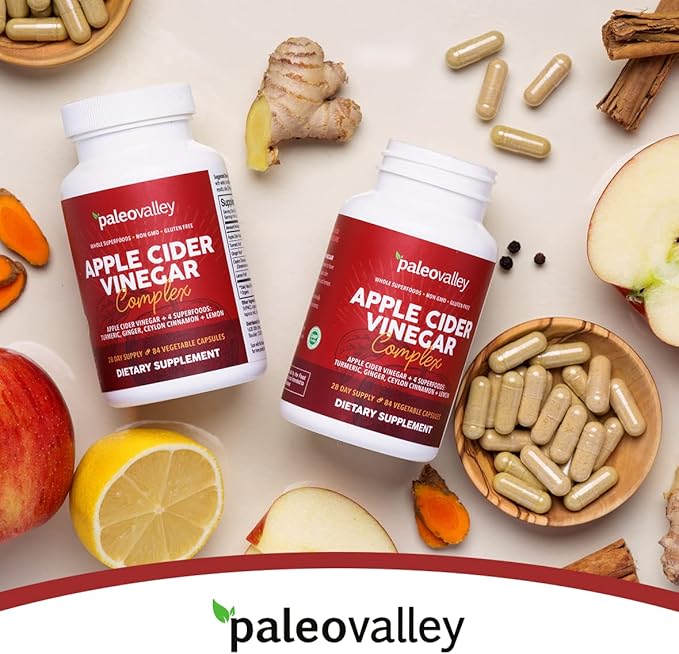 Paleovalley Apple Cider Vinegar Complex with Superfoods - Turmeric, Ginger, Ceylon Cinnamon and Lemon - 84 Vegetable Capsules