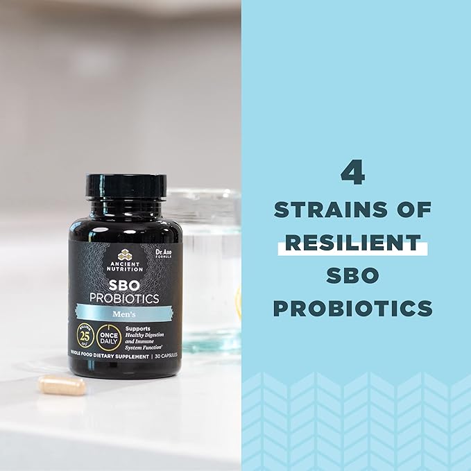 Ancient Nutrition Probiotics for Men, SBO Probiotics Men's Once Daily 30 Ct, for Healthy Digestion and Immune System Function Support, 25 Billion CFUs* Per Serving