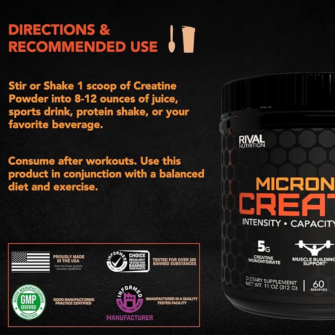 Rival Nutrition Micronized Creatine- Unflavored, 11 oz.