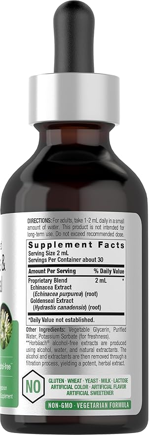Horbäach Echinacea Goldenseal Liquid Extract | 2 fl oz | Alcohol Free Tincture Drops | Vegetarian, Non-GMO, Gluten Free