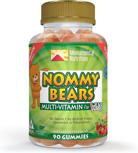 MULTIVITAMIN Gelatin-Free Gummies: for Kids, Children, Teens, Nom Nom Yummy, 3 Delicious Flavors, 11 Essentials, Gluten-Free, Halal Certified, Mommy Approved, Bear Shapes, Vegetarian
