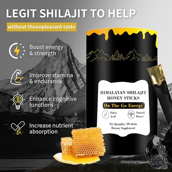 Zotreval Shilajit Honey Sticks, 30 Sticks - Pure Himalayan Resin, Organic Honey & Saffron for Energy Boost, Immune Support & Vitality, SHILAJIT Honey Sticks for Men & Women