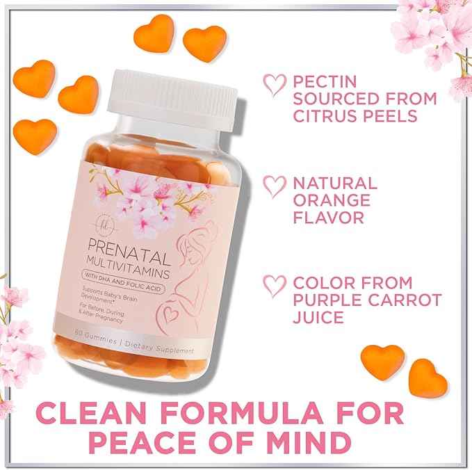 Prenatal Vitamins for Women with DHA & Folic Acid - Best Prenatal Multivitamin Gummies for Women, Brain Development Support, Folate, Vitamin C, D3 & B12, Pre Natal Pregnancy Supplement - 60 Gummies