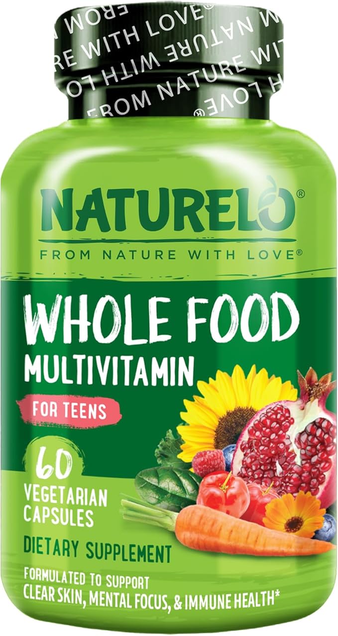 NATURELO Teen Multivitamin - Whole Food Multivitamin - with Minerals for Teenage Boys & Girls - Supplement for Active Kids - Non-GMO - Vegan & Vegetarian - 60 Capsules