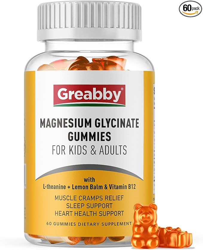 Magnesium Glycinate Gummies for Kids & Adults - Magnesium Glycinate 300mg Chewable Supplement - Promotes Sleep, Muscle, Relaxation (60Count)