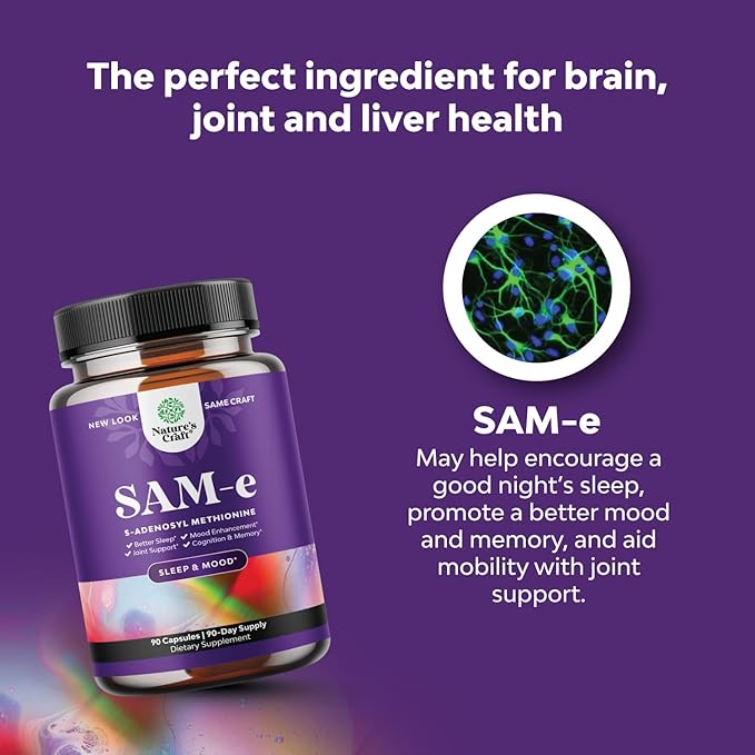 Pure SAM E Supplement 150mg - Nootropic Same 150mg Per Serving for Memory & Brain Support, Joint & Liver Health - Natural S-adenosylmethionine for Mood Balance - 90 Capsules