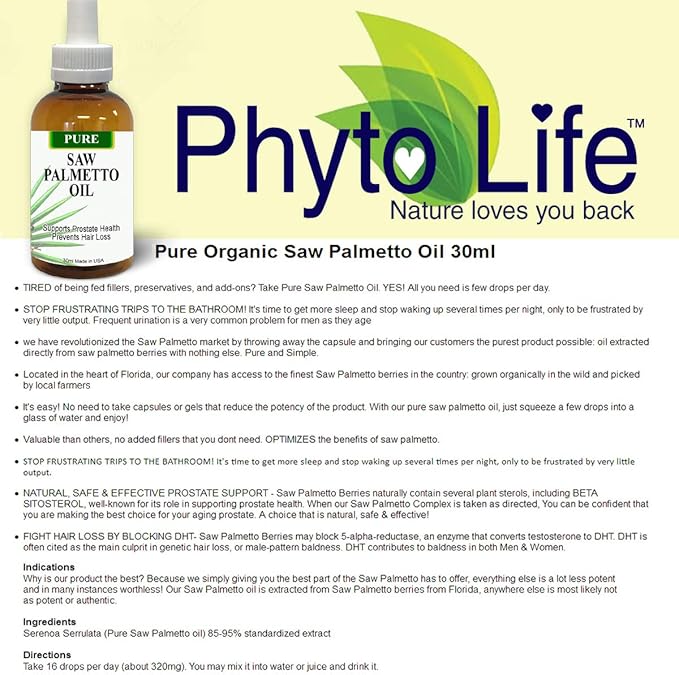 Pure Saw Palmetto Berries Oil 2x30ml Wild & Natural 60-90-day Supply Unlike Inefficient Powders, Supports Prostate Health Sleep Better Reduce Frequent Urination DHT Blocker Help Stop Hair Loss