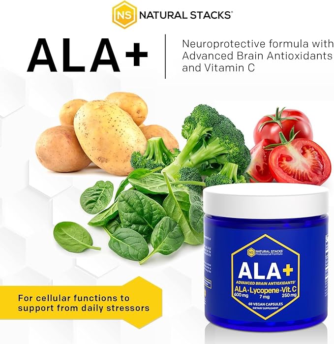 NATURAL STACKS Alpha Lipoic Acid 600mg w/Lycopene and Vitamin C - Supplement for Immunity & Cellular Function - Supplement for Brain Health
