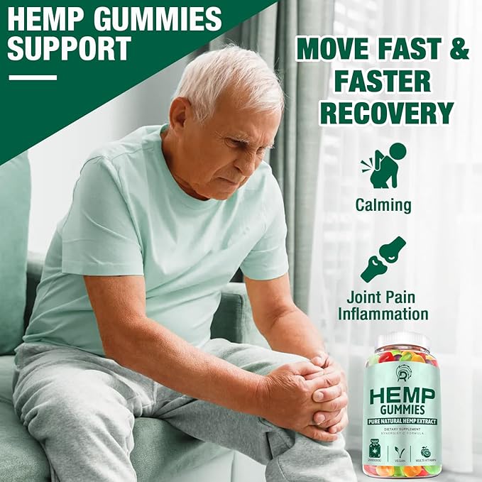 3 Pack Hemp Gummies Extra Strength Organic High Potency Hemp Supplement Gummy with Premium Hemp Oil Extract, Low Sugar Big Edible Gummy