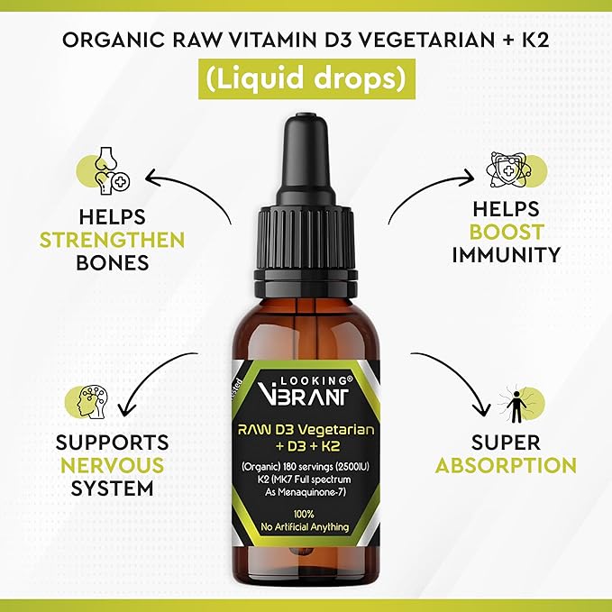 Vitamin D3 + K2 (MK-7) Liquid Drops with MCT Oil & Olive Oil - Vegetarian, Non-GMO, Soy-Free, Gluten-Free, Alcohol-Free, 1 Bottle, 2 Fl Oz (60 ml) - 180 Servings (2500 IU per Serving)