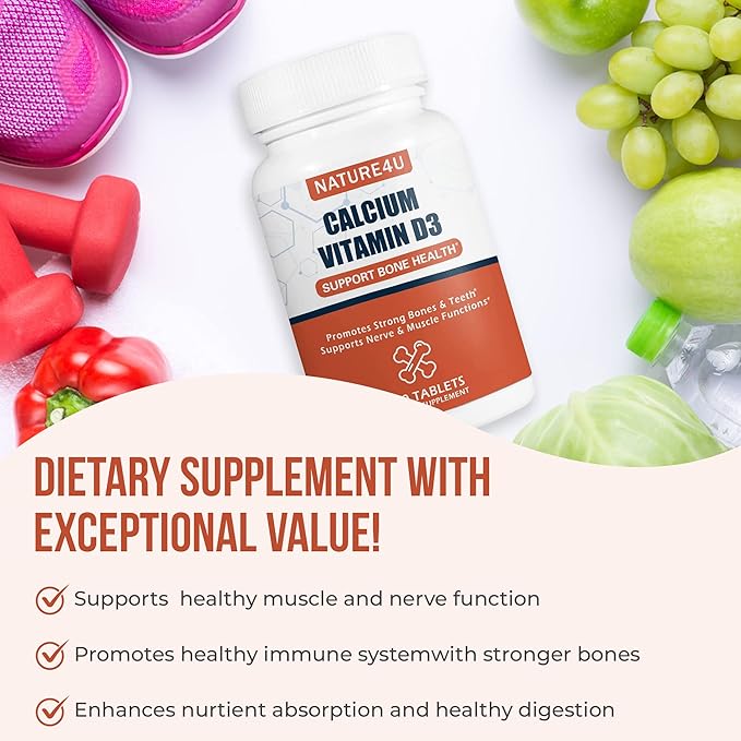 Calcium 1000 mg with Vitamin D3, Bone Health Supplement for Adults, Support Muscel Nerve Health and Calcium Absorption, 300 Tablet